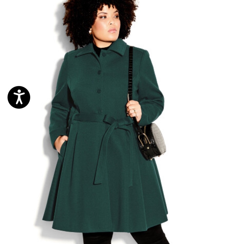 City Chic Blushing Belle Coat in Jade